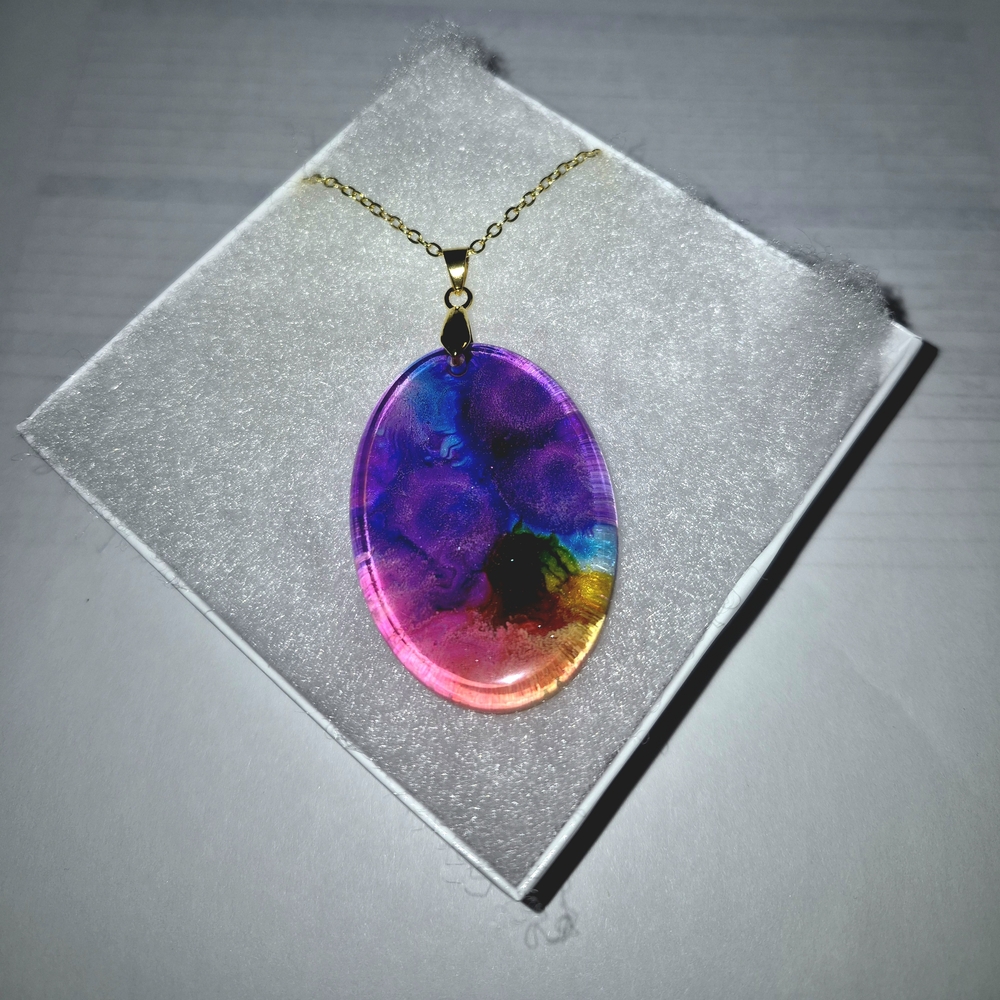 Purple and Pink Gradient Necklace with Oval Pendant